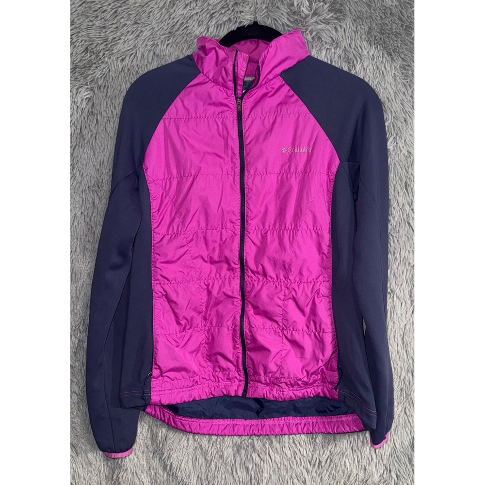 Columbia Womens Puffer Jacket Pink Nvy Blue Full Zip InsLightweight Size M